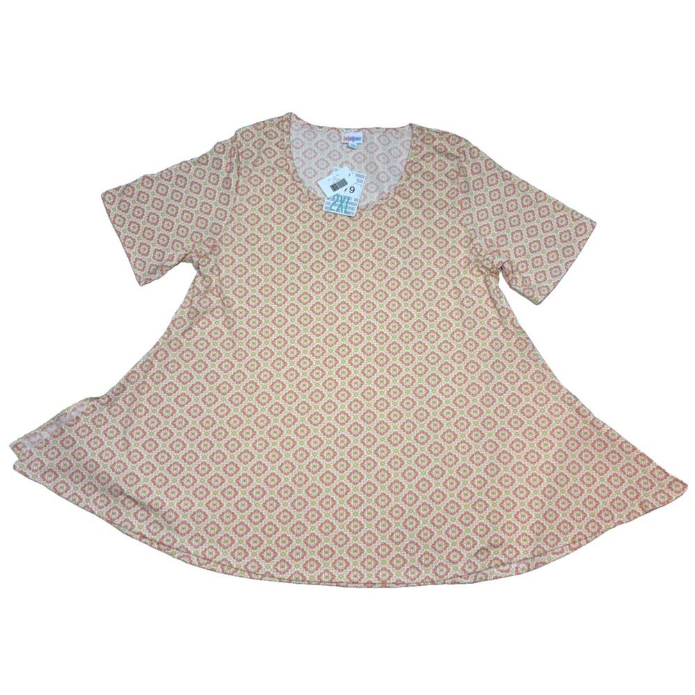 LuLaRoe Womens Top‎ Size 2XL Perfect T White Gold Peach Diamonds 2X XXL NWT